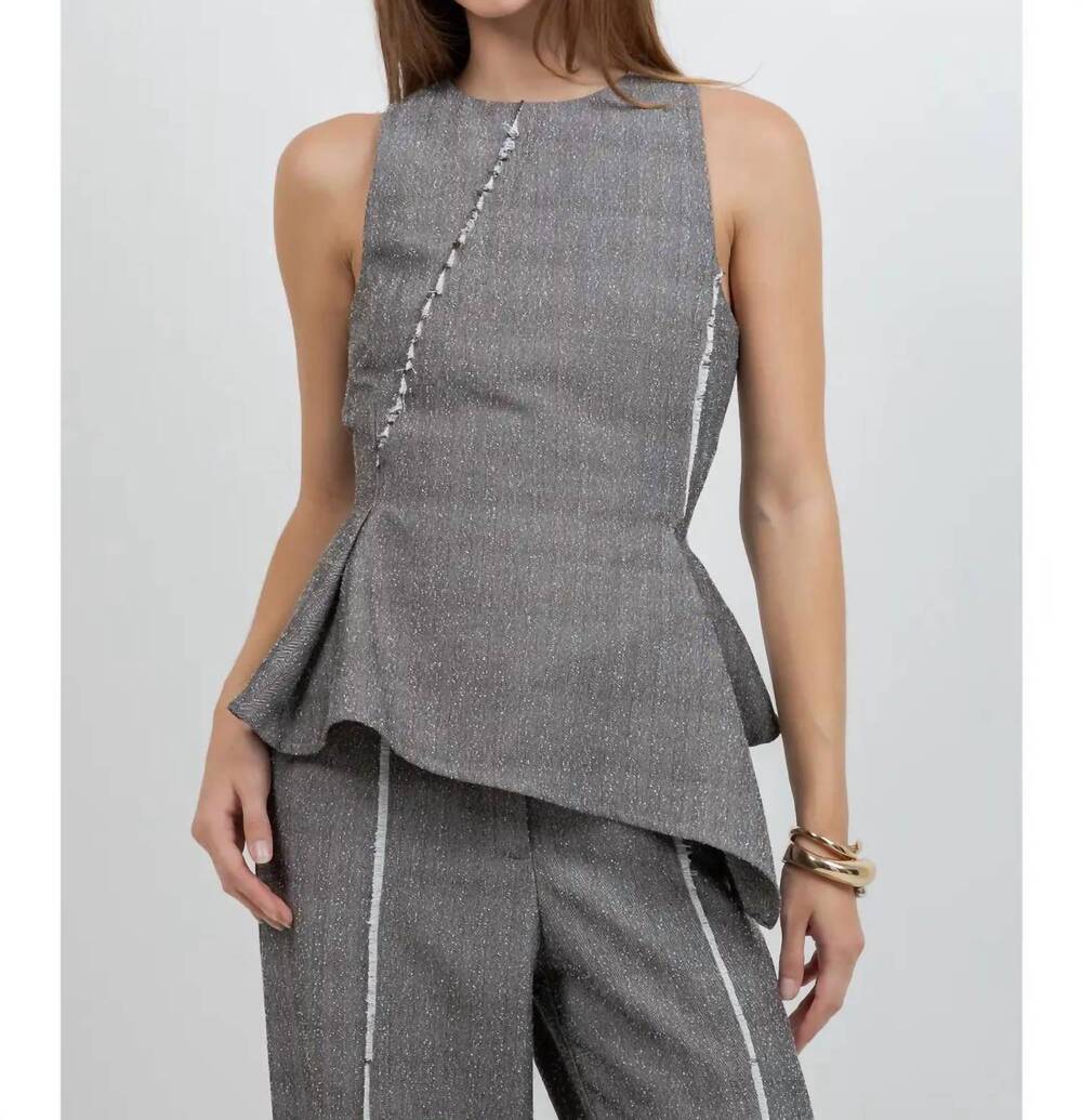 NEW WHITEROOM+CACTUS fray edge detailed asymmetrical sleeveless top in charcoal